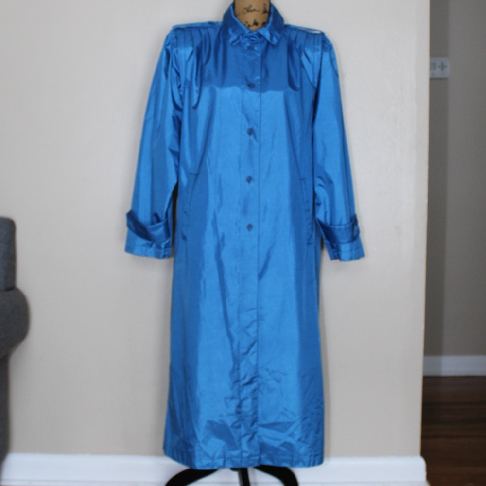 Vintage 1980s Weather Wise by Micki Royal Blue Nylon Trench Raincoat Women’s L